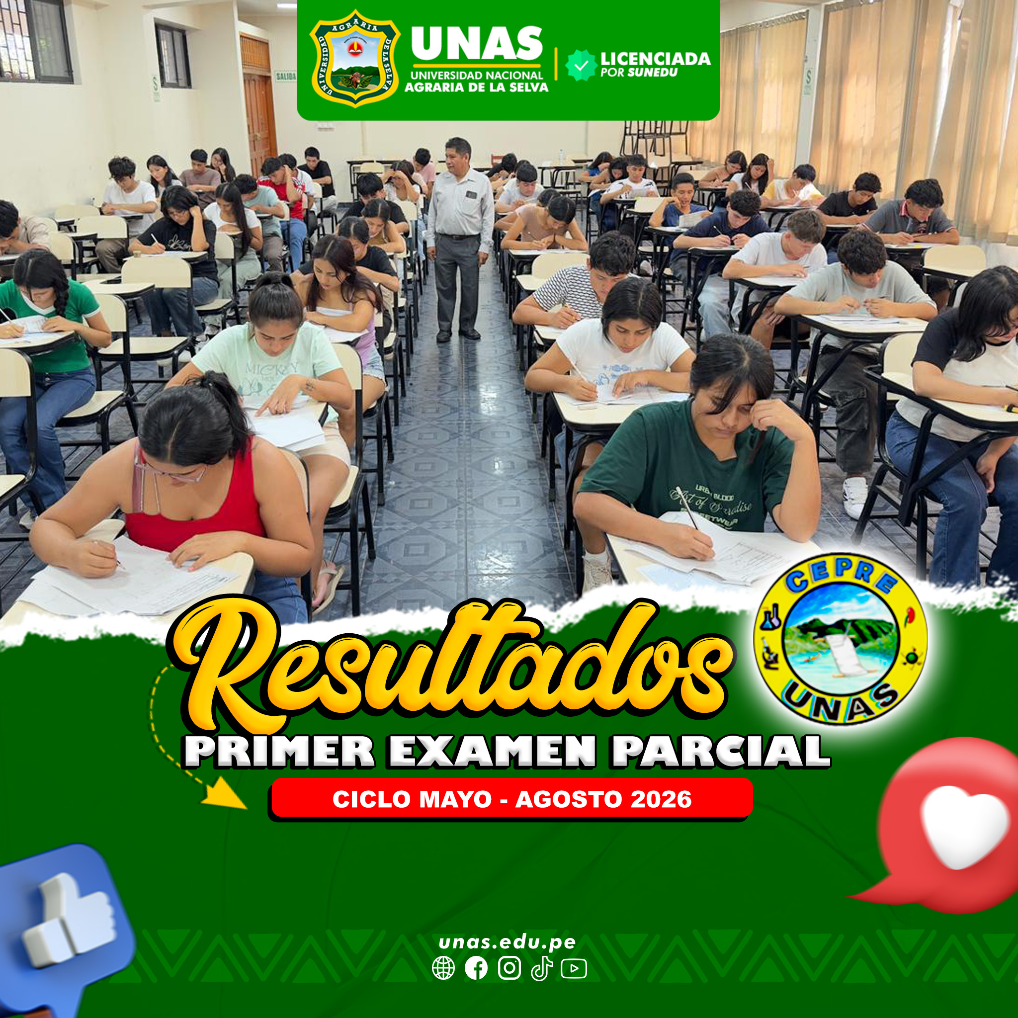 RESULTADOS PRIMER EXAMEN PARCIAL CEPRE UNAS MAYO AGOSTO 2026