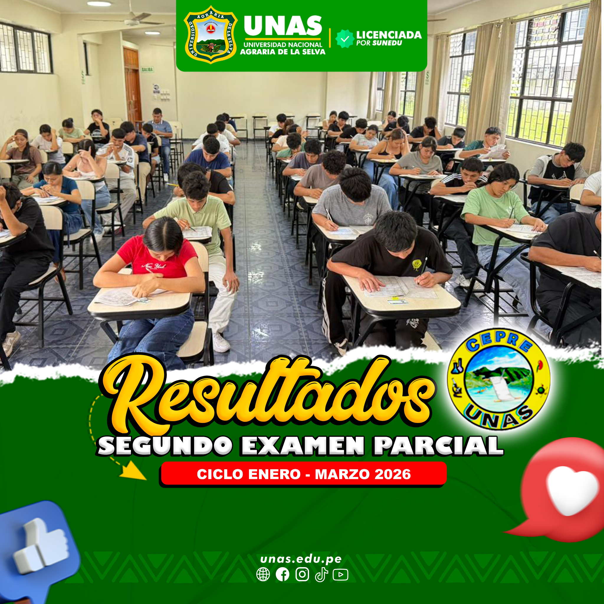 RESULTADOS SEGUNDO PARCIAL CEPRE UNAS CICLO ENERO - MARZO 2026